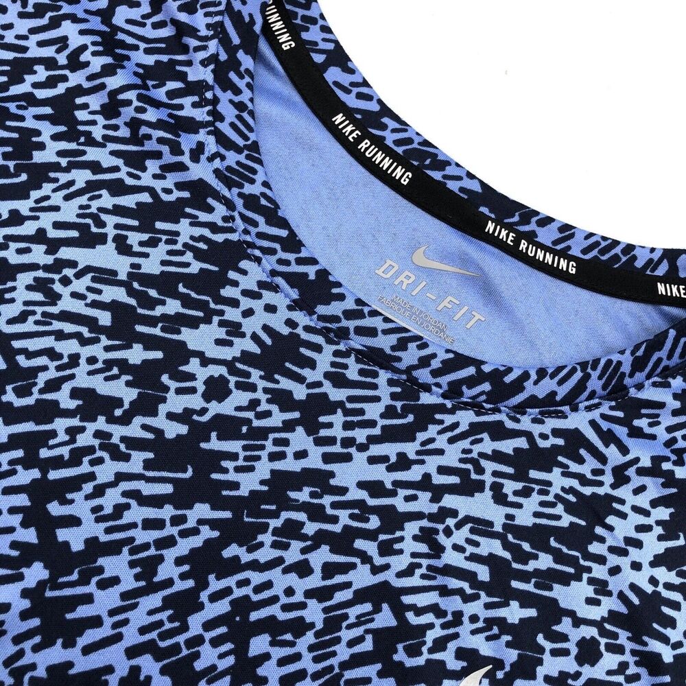 NIKE Dri Fit Long Sleeve Running Shirt Blue Animal Print Women's Size Medium